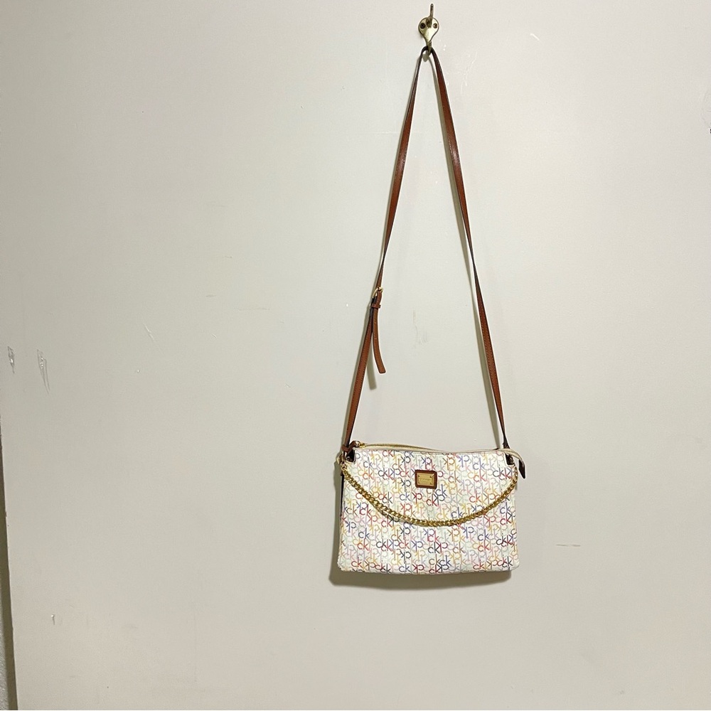 Calvin Klein Patterned Crossbody Bag with Brown Strap